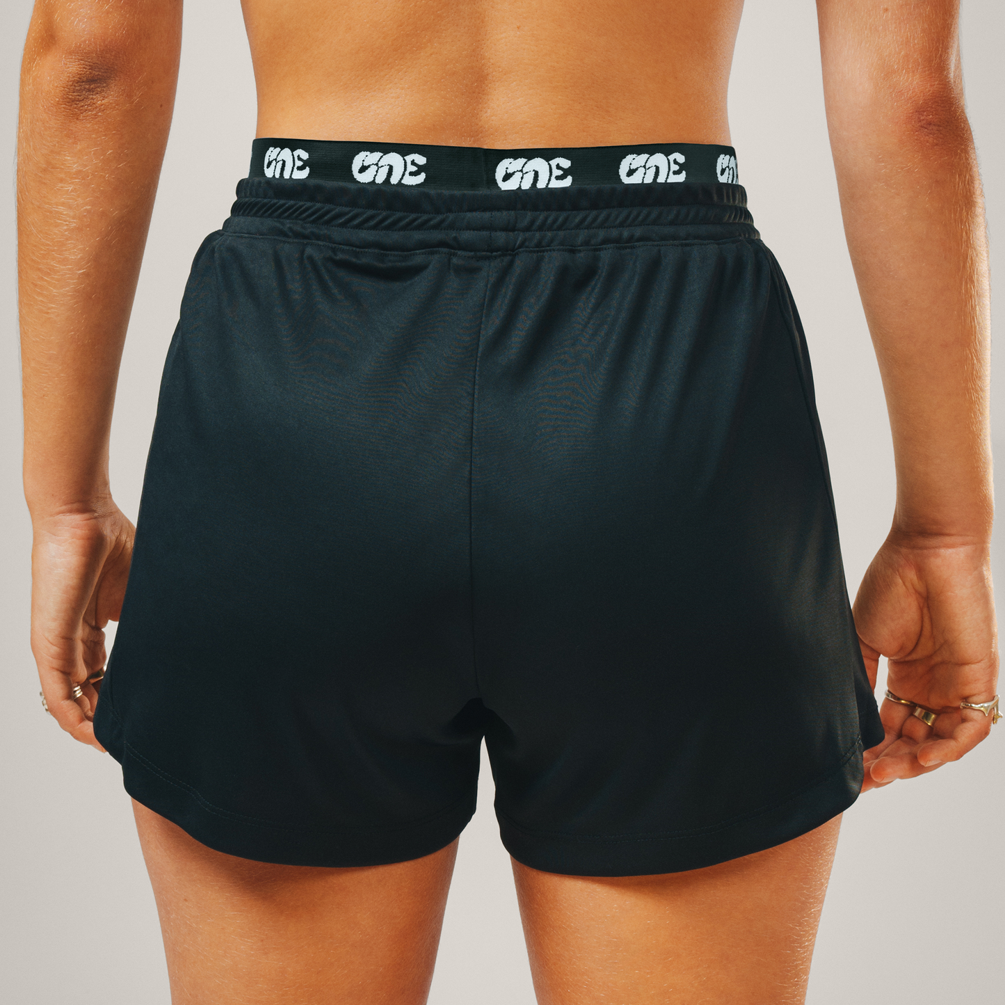 Double Waistband Football Shorts - Black