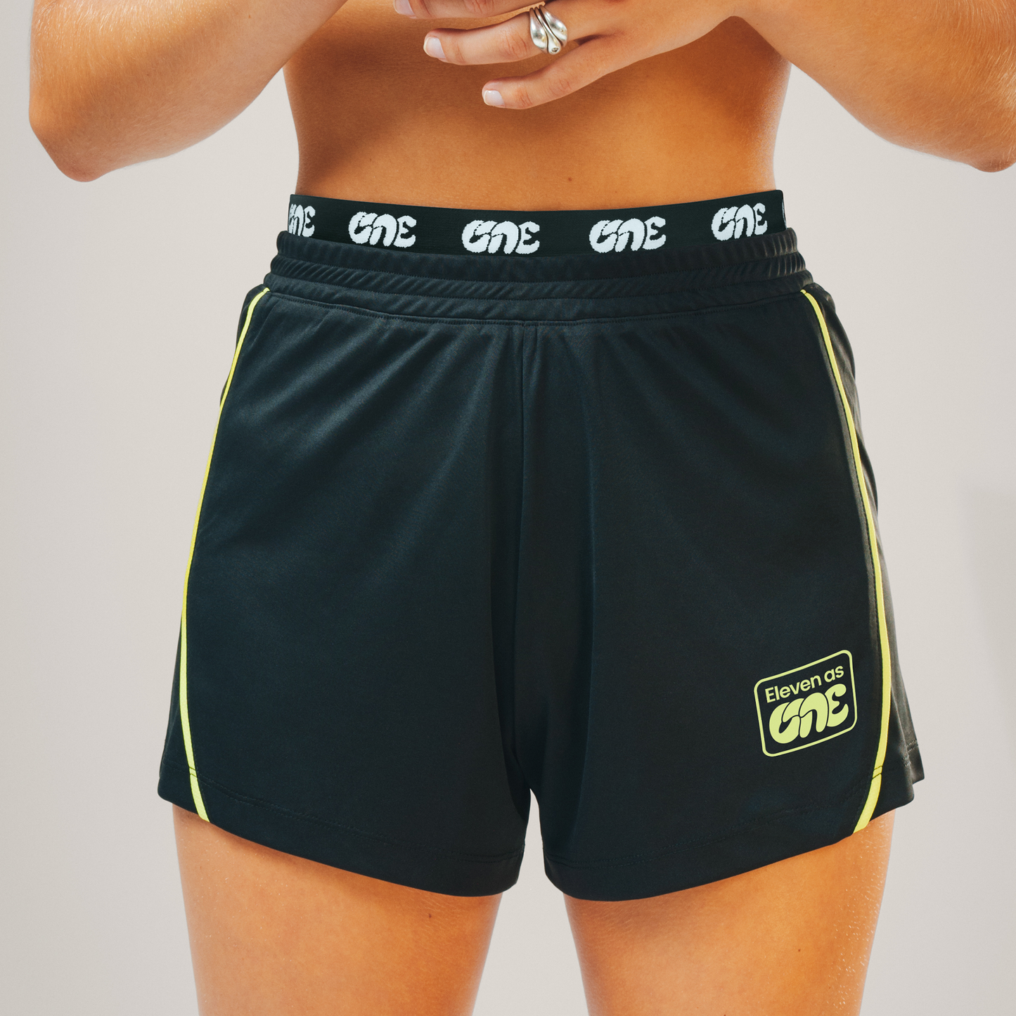 Double Waistband Football Shorts - Black