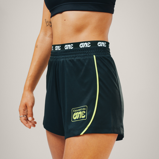 Double Waistband Football Shorts - Black